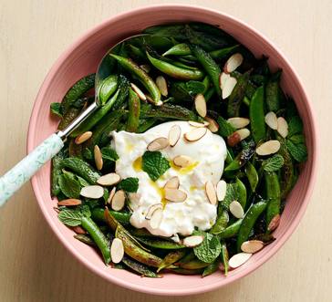 Sauteed Sugar Snap Pea Salad with Burrata and Almonds image