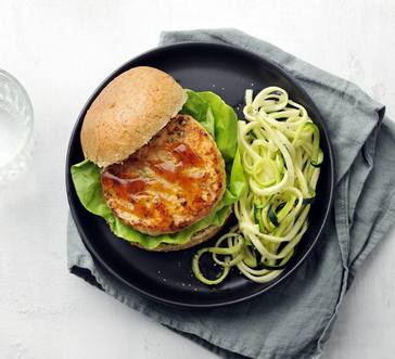 Teriyaki Salmon Burgers with Zoodle Salad image