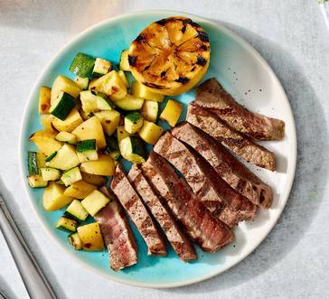 Grilled Lemon Pepper Steak with Zucchini and Potatoes image