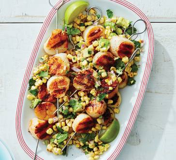Grilled Scallop Skewers with Corn-Jalapeño Salsa image