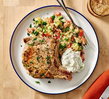 Seared Pork Chops with Quinoa Tabbouleh Salad image