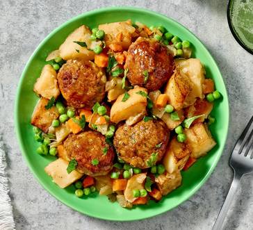 Turkey Meatballs with Peas and Potatoes image