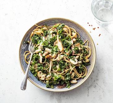 Whole Wheat Spaghetti with Wild Mushrooms and Kale image
