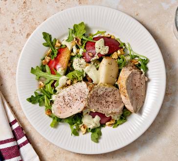 Roasted Pork Tenderloin with Pear and Walnut Salad image