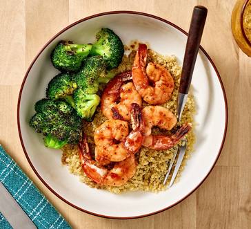 Maple-Soy Shrimp with Roasted Broccoli and Quinoa image