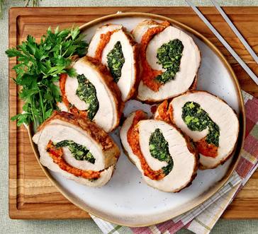 Pork Loin Roulade with Spinach and Roasted Red Peppers image