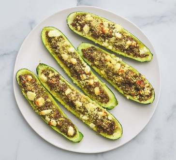 Pesto & Sausage–Stuffed Zucchini Boats image