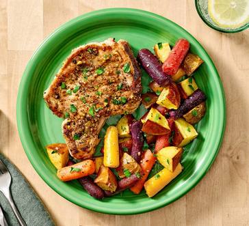 Maple-Mustard Pork Chops with Carrots and Potatoes image