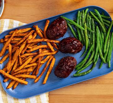 Air Fryer Mini Meat Loaves, Green Beans and Sweet Potato Fries image