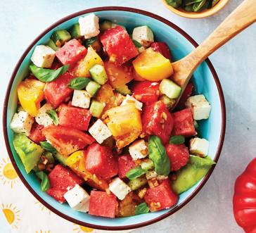 Watermelon-Tomato Salad with Feta and Basil image