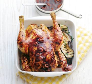Roast Chicken with Pomegranate Glaze and Fresh Mint