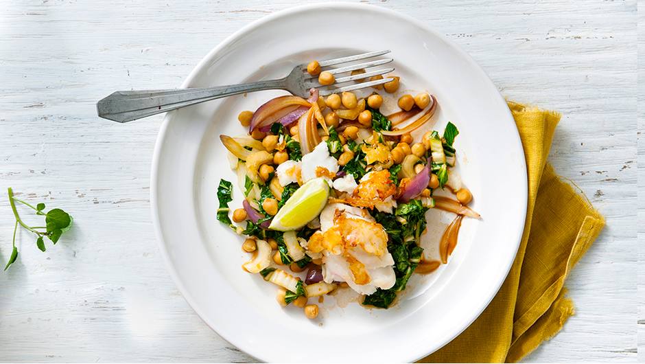 Stirfried Chickpeas, Cod, and Bok Choy Giant Food