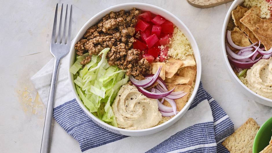 Mediterranean Ground Beef Hummus Bowls | Stop and Shop