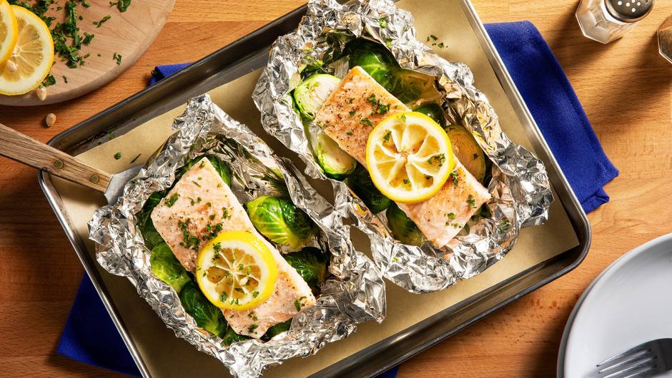 Foil-Pack Lemon Salmon and Brussels Sprouts | Food Lion