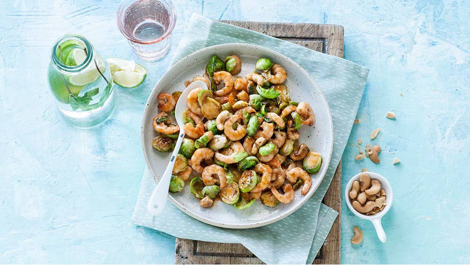 Teriyaki Shrimp, Brussels Sprouts, and Cashew Stir-Fry-image