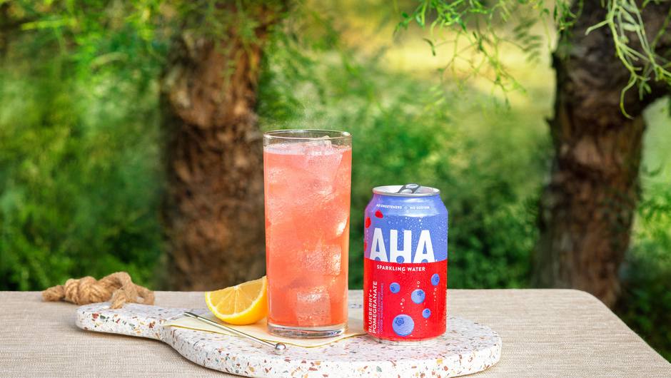 AHA® Sparkling Water Blueberry + Pomegranate Black & Blue Highball Stop and Shop