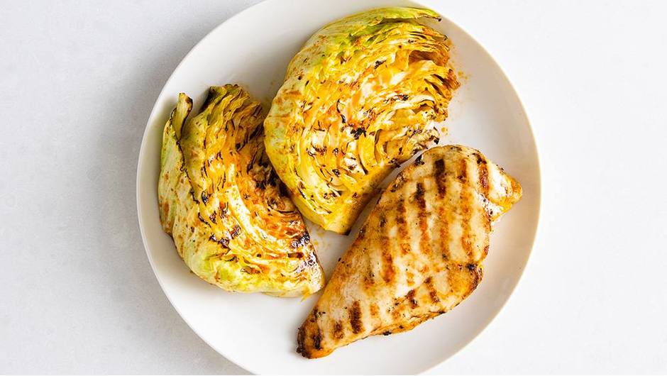 Grilled Red Curry Chicken with Grilled Cabbage Wedges-image