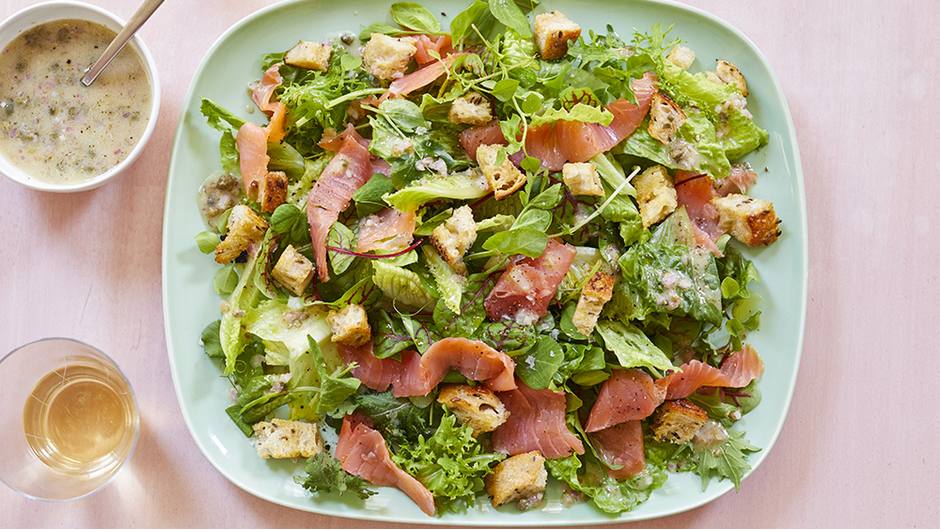 Salad with Smoked Salmon and Rye Croutons Stop and Shop