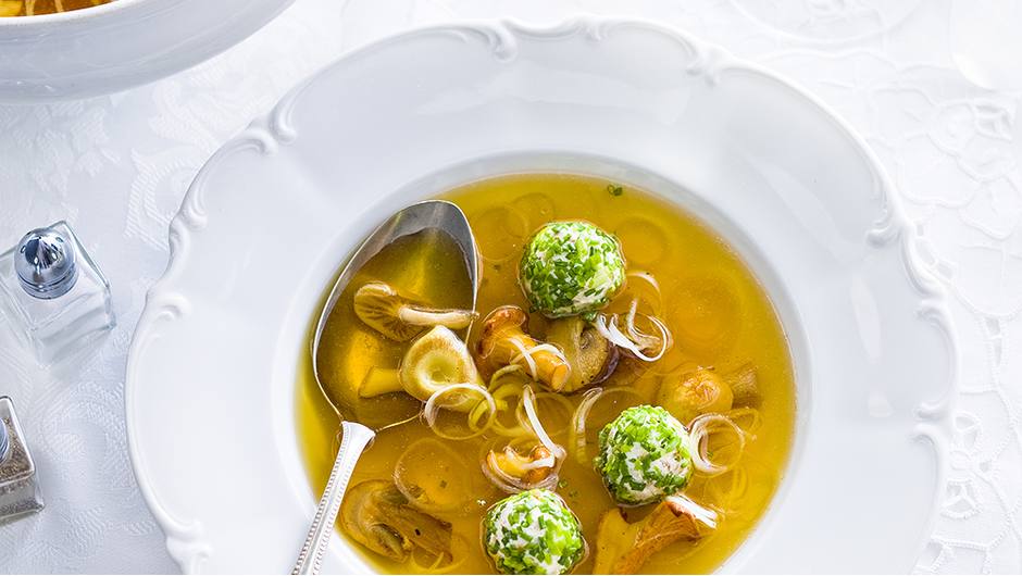 Chicken Broth with Cream Cheese and Chive “Dumplings” Stop and Shop