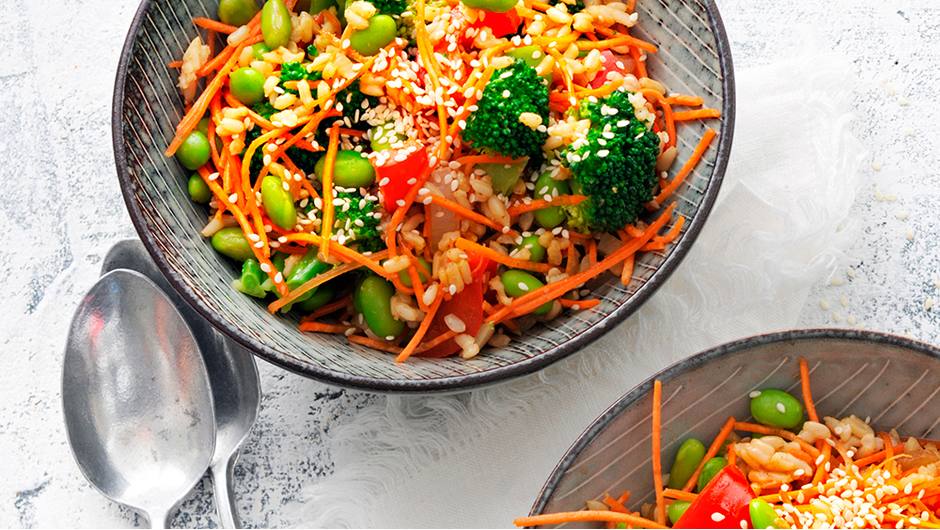 Mixed Veggie Brown Rice StirFry with Edamame Stop and Shop