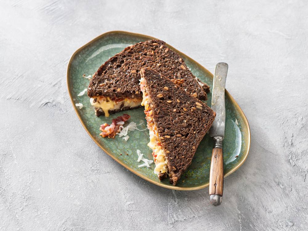 Loading up all the familiar flavors of a deli fave–in this case, a decadent reuben–between two slices of whole-grain bread means picky eaters will never notice the swap-out.