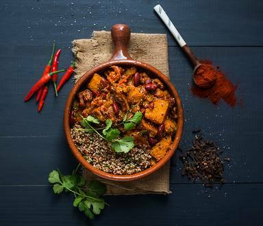 Curried Butternut Red Kidney Bean and Quinoa Stew