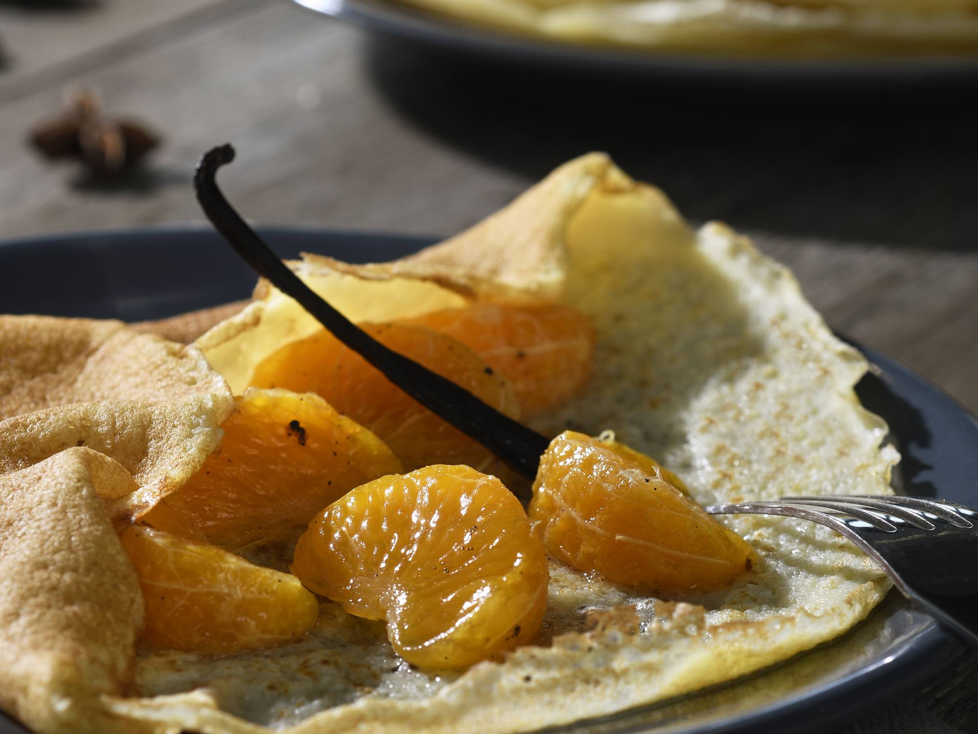 Crêpes sans gluten aux clémentines confites à la vanille