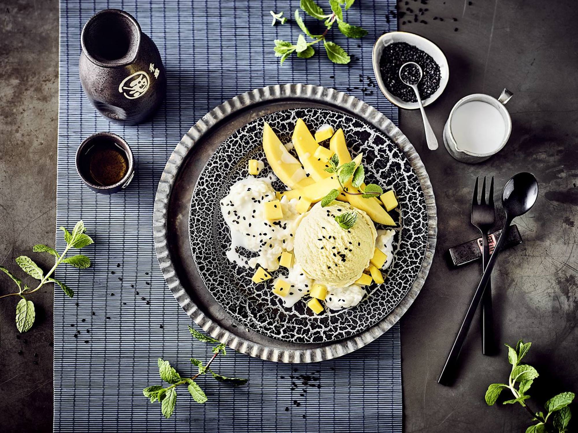 Mango Sticky Rice mit Eis Cremissimo Österreich