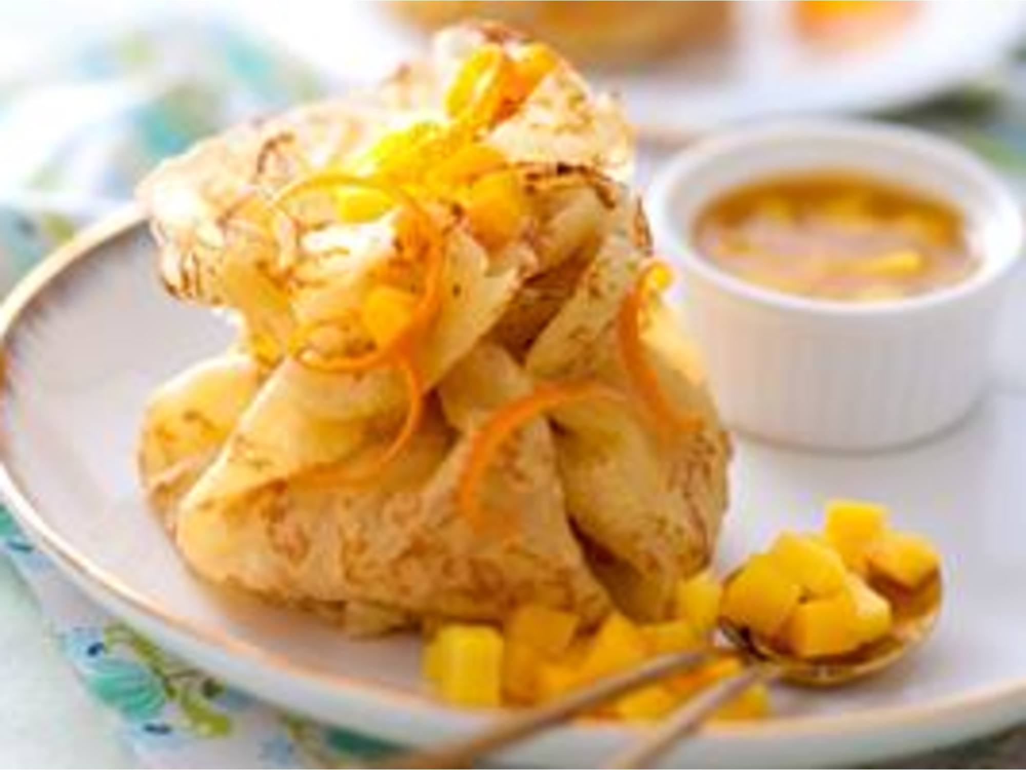 Aumônières de crêpes mangue-passion sans gluten