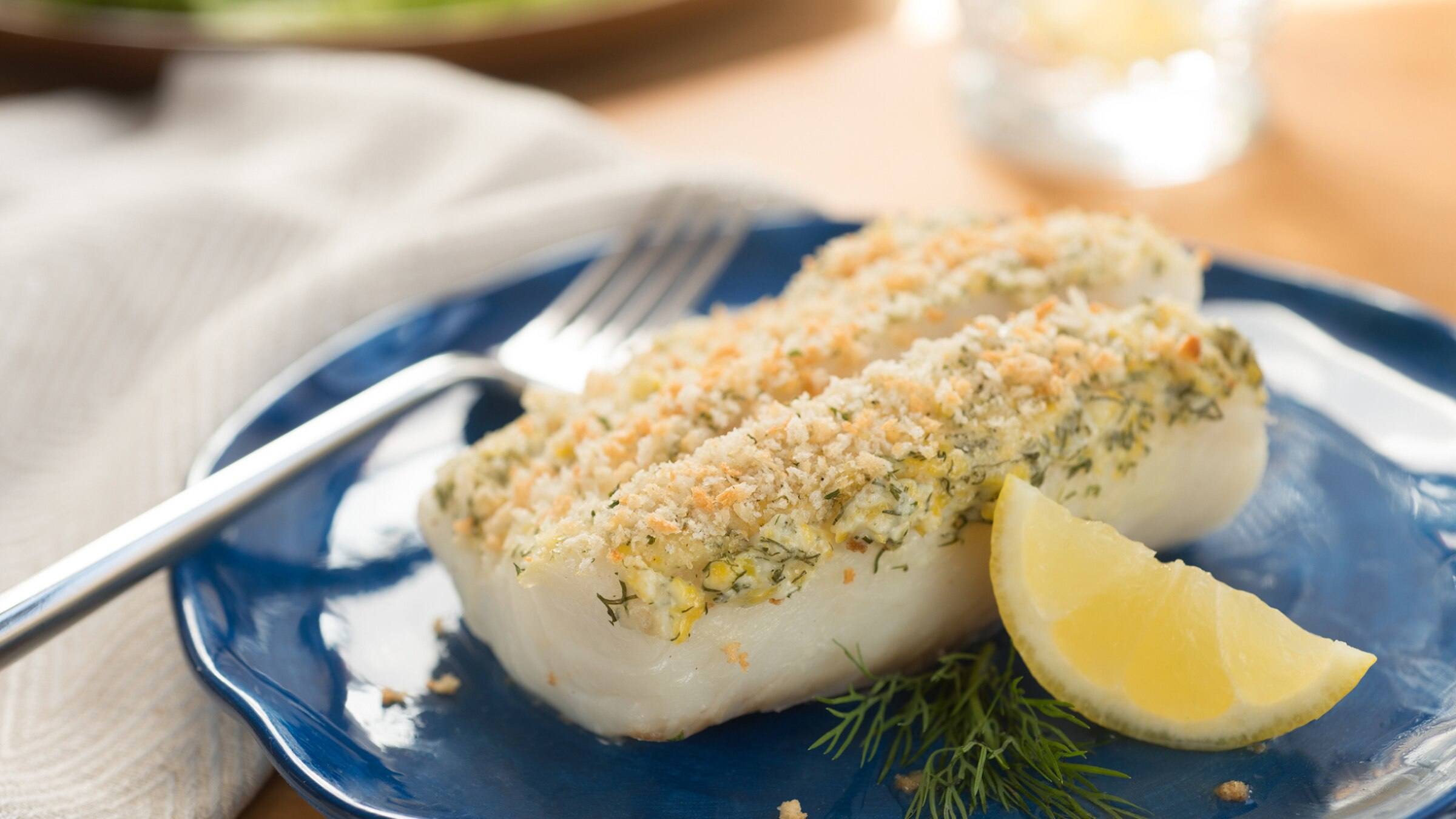 Bacalao con pan rallado al limón y eneldo Bacalao con pan rallado al limón y eneldo