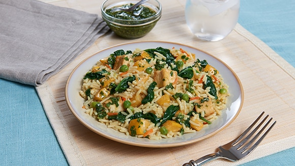 Arroz de vegetales y tofu con chimichurri Arroz de vegetales y tofu con chimichurri