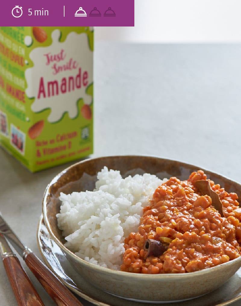 Dhal de lentilles corail au lait d'amande Dhal de lentilles corail au lait d'amande