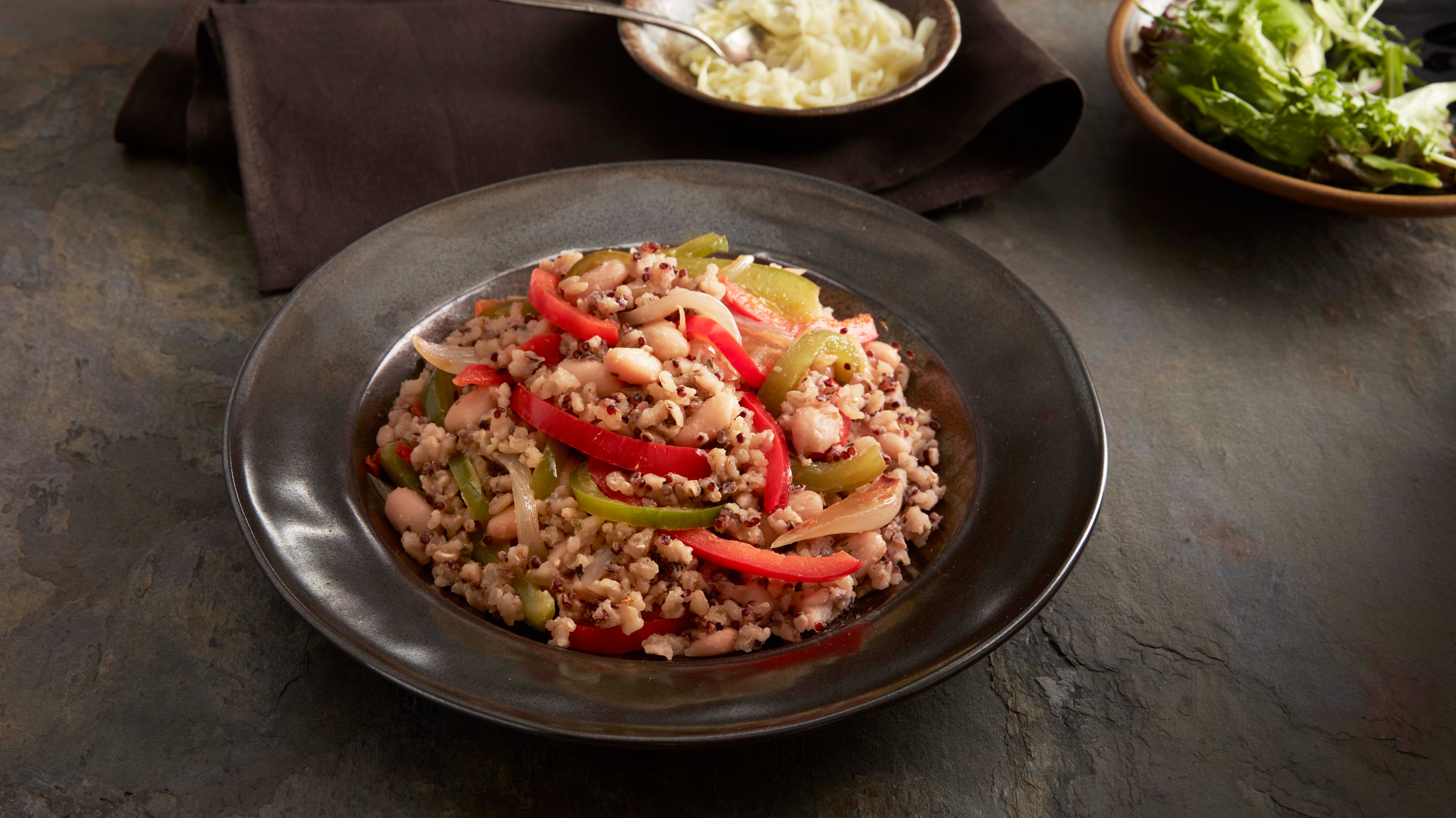White Bean, Peppers & Onions Brown Rice & Quinoa White Bean, Peppers & Onions Brown Rice & Quinoa