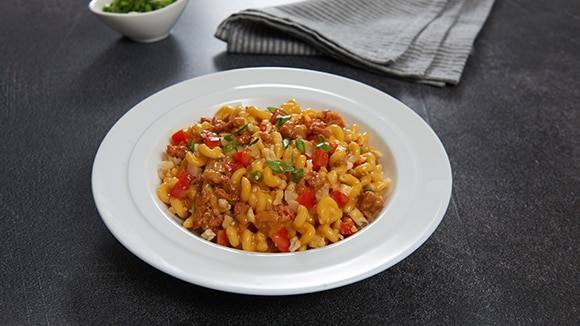 Macarrones con queso, tocino y coliflor Macarrones con queso, tocino y coliflor