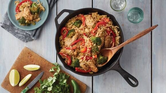 Fajita de pollo a la sartén con arroz con brócoli y queso cheddar Fajita de pollo a la sartén con arroz con brócoli y queso cheddar