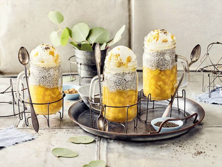 Cremissimo Chiapudding mit Pfirsich und Eis Cremissimo Chiapudding mit Pfirsich und Eis